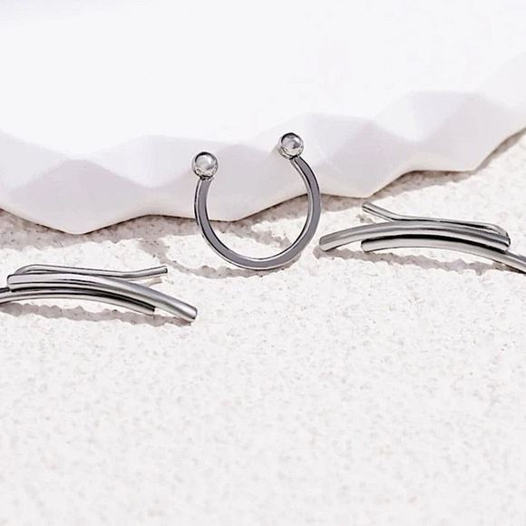 Two Piece Geometric Ear Climber, Silver, Huggie, Hoop, Stud, Minimalist - Picture 2 of 5